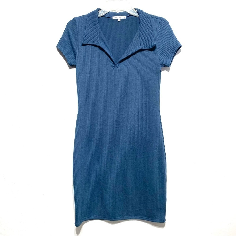Blue Ribbed Mini Dress